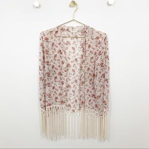 GUESS Women’s Fringe Floral Cape